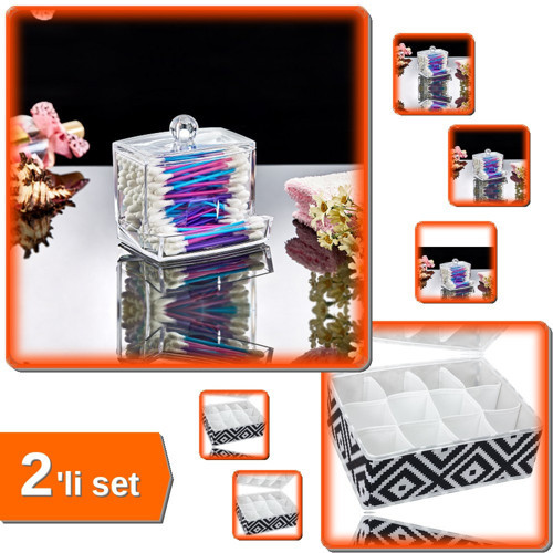 Kulak Çubuğu Organizeri + Mozaik Desen Pratik Çekmece 12 Bölmeli Organizer - 2li Set A1T5S2
