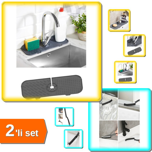 Derz Temizleme Fırçası + Esnek Musluk Lavabo Matı 2’li Set - Mutfak Banyo Hijyen DQ8PZ4