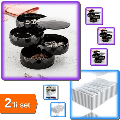 Siyah 4 Katlı Takı Toka Organizer + 8 Bölmeli Çekmece Düzenleyici - 2li Set M0B2D3