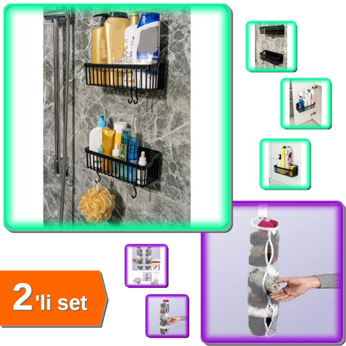 Banyo Mutfak İçin 2 Adet Yapışkanlı Raf + Dolap İçi Asılabilir Temiz Çorap Düzenleyici - 2Li Set E0Z
