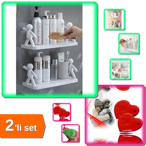 2 Adet Yapışkanlı Mutfak Baharatlık Rafı + Kalp Şeklinde Sihirli Jel Sıcak Tutucu - 2li Set K4E8P6