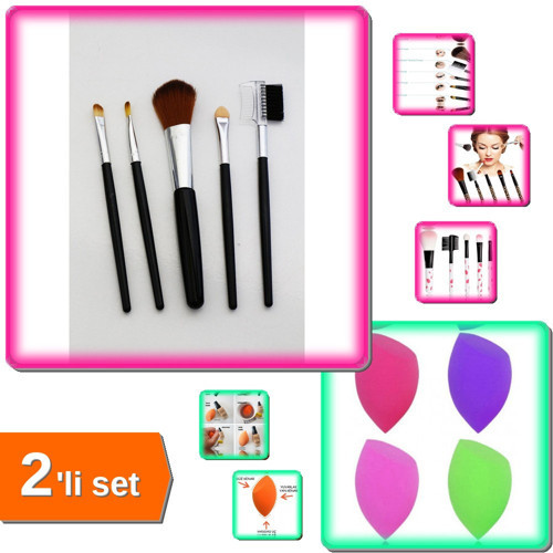 5 Parça Makyaj Fırça Seti + Mucize Makyaj Süngeri - 2li Set Z3K7W4
