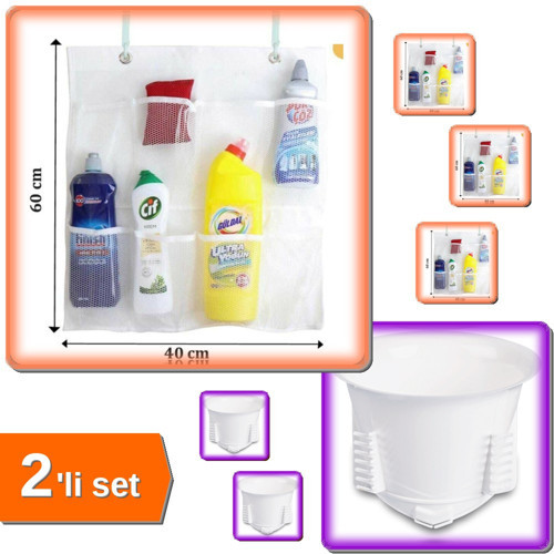 8 Cepli Askılı Mutfak Banyo Düzenleyici File Organizer + İki Kapaklı Wc Kapağı - 2li Set P6G0P9