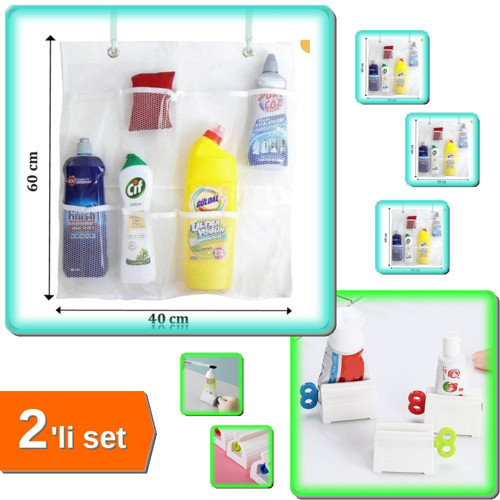 8 Cepli Askılı File Banyo Düzenleyici + 2 Adet Diş Macunu Sıkma Aparatı - 2li Set X9P3Z6