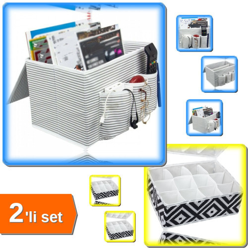 Pratik Başucu Düzenleyici + 12 Bölmeli Mozaik Desen Pratik Çekmece Düzenleyici - 2li Set Q6B8W0