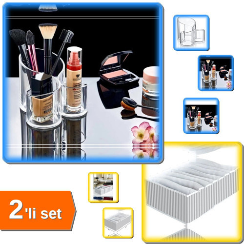 8 Bölmeli XL Pratik Çekmece Düzenleyici + 3 Gözlü Şeffaf Makyaj Organizeri - 2li Set ZY7G5K