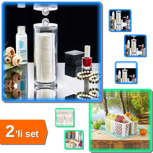 Makyaj Pamuğu Organizeri + Buzdolabı Düzenleyici Sepet - Beyaz - 2li Set B5Y0Q4