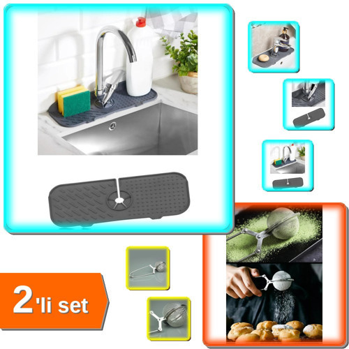 Esnek Musluk Lavabo Matı Su Tutucu + Paslanmaz Çelik Bitki Çayı Demleme Süzgeci - 2li Set V4U9Z0