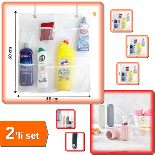 8 Cepli Askılı File Organizer + Çanta İçi Saklama Kutusu Diş Fırçası Makyaj Kutusu - 2li Set M7Q4T5