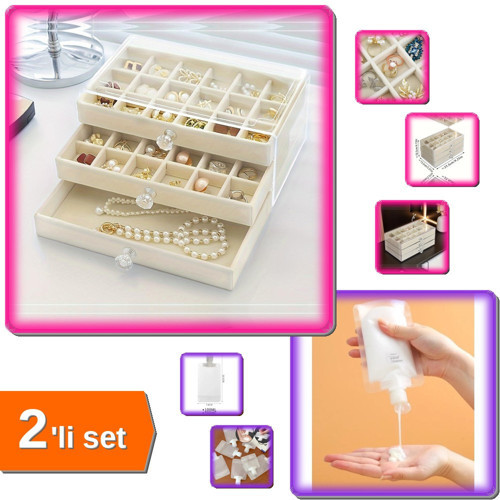 3 Adet Tekrar Kullanılabilir 100 Ml Krem Şampuan Kabı + Üç Katlı Takı Organizeri - 2li Set C0Y1Z9