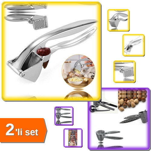 Sarımsak Ezici Çekirdek Çıkartıcı - Premium Lüx + Metal Fındık Kıracağı - 2li Mutfak Seti Z7N2E3
