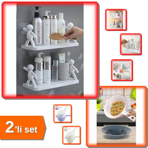 2 Adet Özel Raf Baharatlık + Çok Amaçlı Katlı Süzgeç - Mutfak & Banyo Organizer - 2li Set N8X2Y9