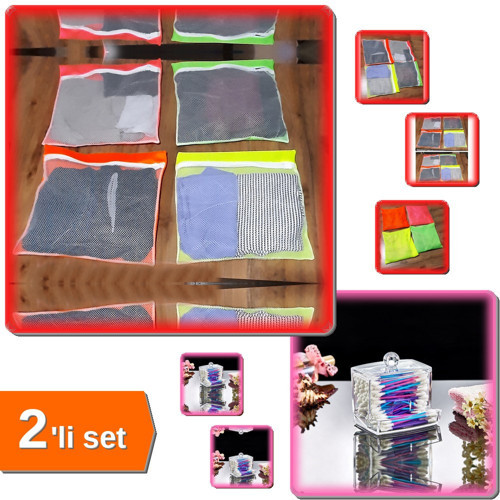 4 Adet 4 Renk Fermuarlı Bavul Valiz İçi Düzenleyici + Kulak Çubuğu Organizeri - 2li Set F7W9L3