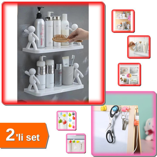 2 Adet Kendinden Yapışkanlı Baharatlık + 10 Adet Renkli Kablo Sabitleyici Klips - 2li Set WCV0EE