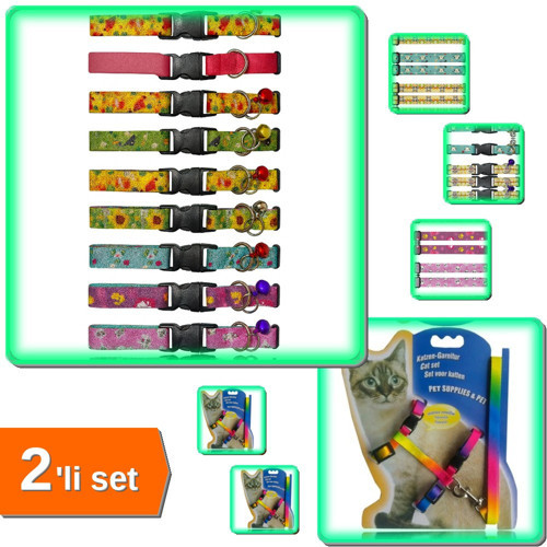 1 Adet Multicolor Kedi Tasması + 1 Adet Desenli Zilli Kedi Tasması - 2li Set Q3N8C7