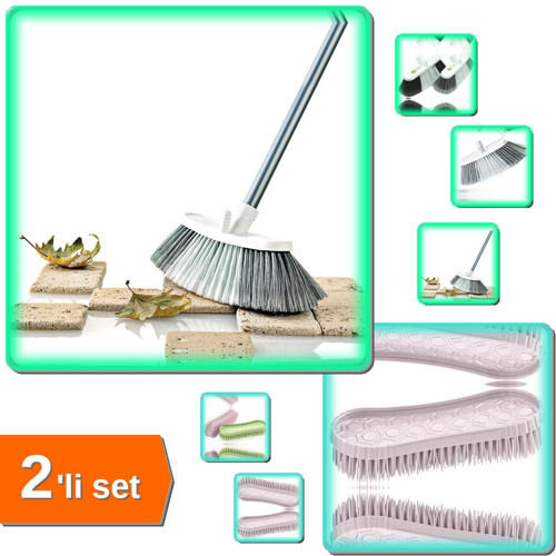 Maxi Oto Yıkama Fırçası Saplı 120 CM + Temizlik ve Halı Temizlik Fırçası - 2li Set P1G8P8