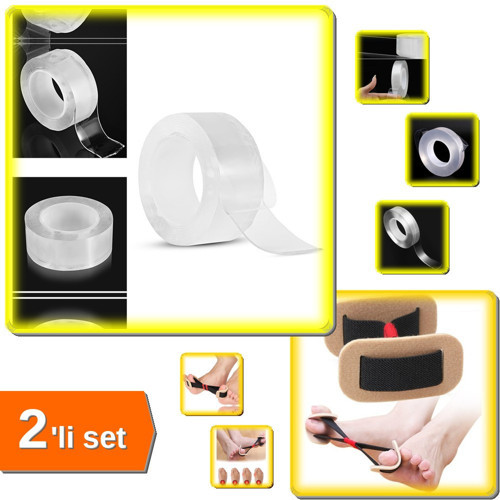 2 Metre x 3 cm Şeffaf Güçlü Nano Bant + Ayak Baş Parmak Düzeltici Lastik - 2li Set F9V2W7