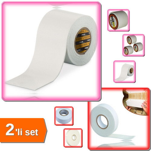 Çift Taraflı Köpük Bant 50MM x 2M + Çift Taraflı Köpük Bant 19MM x 5M - 2li Set U7C1W4