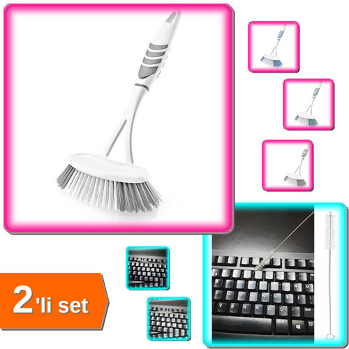 Lavabo ve Küvet Temizleme Fırçası + 3 Adet Bükülebilir Esnek Klavye Temizlik Fırçası - 2li Set U8X6E