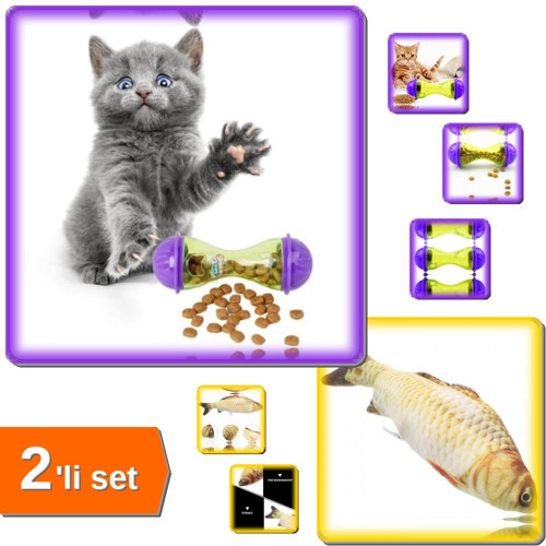 İnteraktif Kedi Ödül Mamalı Oyuncak + Kedi Oyuncağı Peluş Balık - 2li Set R5D5G3