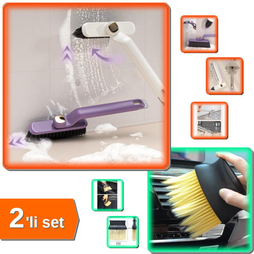 Döner Başlıklı Temizlik Fırçası Cımbızlı + Araba Detay Fırçası Yumuşak Uçlu - 2li Set P7X6Q6