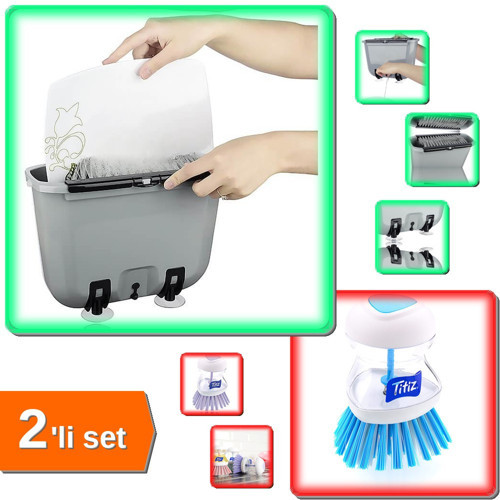 Pratik Vantuzlu Bulaşık Yıkama Fırçası + Deterjan Hazneli Bulaşık Fırçası - 2li Set J3D8K5
