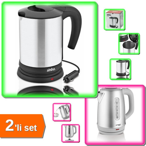 Sinbo Araç İçi Kettle Paslanmaz Çelik + Crown CRW 7211 Paslanmaz Çelik Kettle - 2li Set M3R2Q1
