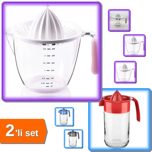 Ölçme Kabı - Ölçülü Narenciye Sıkacağı 1000 ML + Sürahi Tipi Cam Narenciye Sıkacağı 660 ML - 2li Set