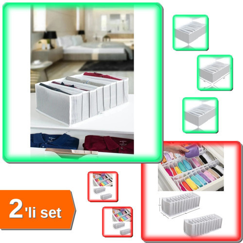 8 Bölmeli XL Pratik Çekmece Düzenleyici + 10 Gözlü M Beden Akordiyon Düzenleyici - 2li Set B1A0Q2