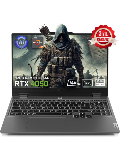 LOQ 15ARP9 83JC00E3TR FR42 AMD Ryzen 7-7435HS 12 GB DDR5 2 TB SSD RTX4050 6GB 105W 15.6" 144Hz FHD Yok (Free Dos) Gaming Laptop