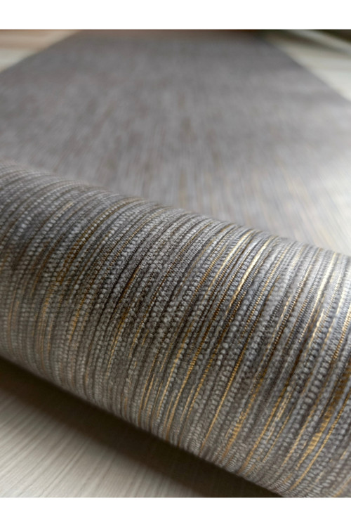 Antrasit Işıltılı Gold Çizgili Silinebilir Kabartmalı Sade Duvar Kağıdı 5 M²