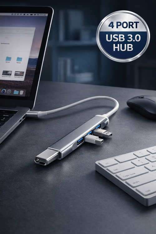 Type-C 4 Port USB 3.0 Hub Çoklayıcı Ultra İnce Adaptör MacBook Notebook Uyumlu Bölücü