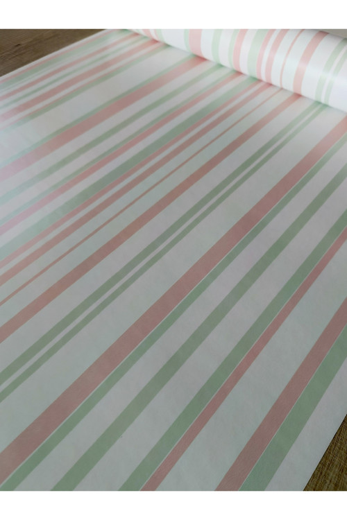 Pembe Yeşil Çizgili Silinebilir Hava Alabilen Çocuk Odası Duvar Kağıdı 5 M²