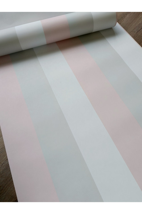 Pembe Gri Beyaz Çizgili Hava Alabilen Silinebilir Duvar Kağıdı 5M²