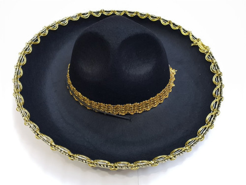 NessiWorld Altın Renk Şeritli Meksika Mariachi Latin Şapkası 55 cm Çocuk