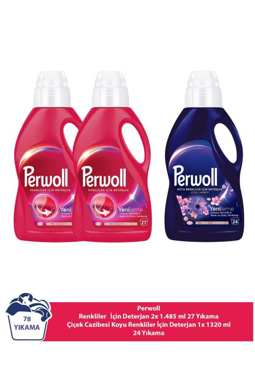 Renkliler 2x1.485 ml 27 Yıkama Çiçek Cazibesi Koyu Renkler 1x1.320 ml 24 Yıkama 3'lüSet(78 Yıkama)