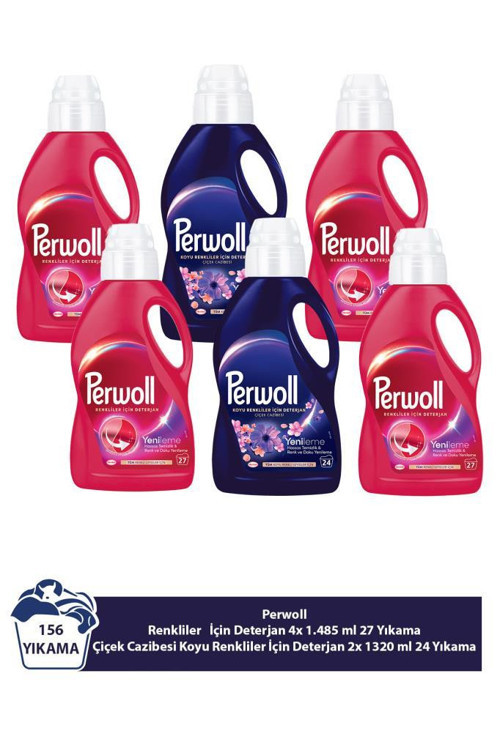 Renkliler 4x1.485 ml 27 Yıkama Çiçek Cazibesi Koyu Renkler2x1.320 ml 24Yıkama 6'lı Set(156 Yıkama)