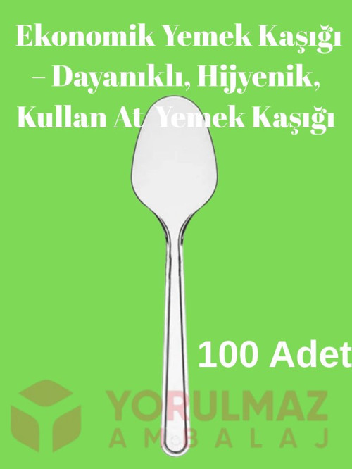 🥄 100’lü Plastik Ekonomik Yemek Kaşığı – Dayanıklı, Hijyenik, Kullan At Servis Kaşığı