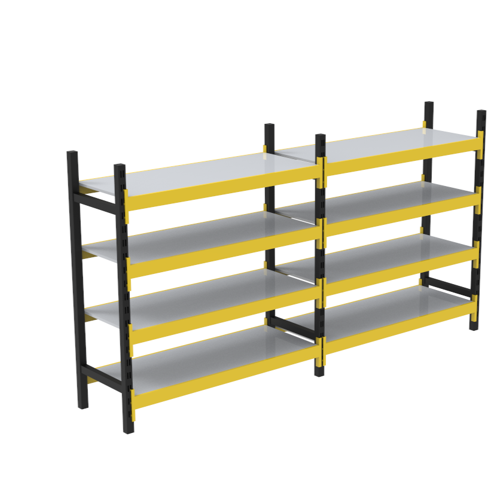 4 Katlı Duble Midi Rack - Ekonomik Depo,Arşiv, Kiler Rafı Siyah-Turuncu-35x120 cm-100 cm