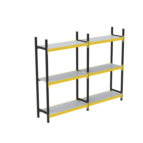 3 Katlı Duble Midi Rack - Ekonomik Depo,Arşiv, Kiler Rafı Siyah-Turuncu-46x120 cm-150 cm