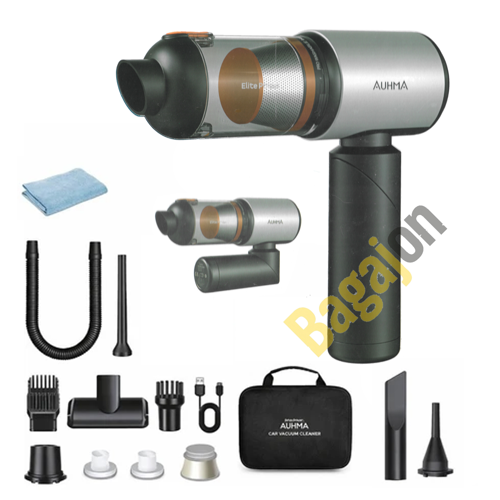 Auhma Ahv-27 Araç Içi Süpürge 20.000PA Güçlü Vakum ve Üfleme Özelliği 7800Mah Batarya Taşınabilir Katlanır Gri