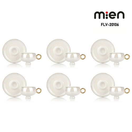 MİEN 6’lı Ayaklı Porselen Sedef Renk Fincan Takımı – Gold Kulplu Şık Kahve Fincanı Seti