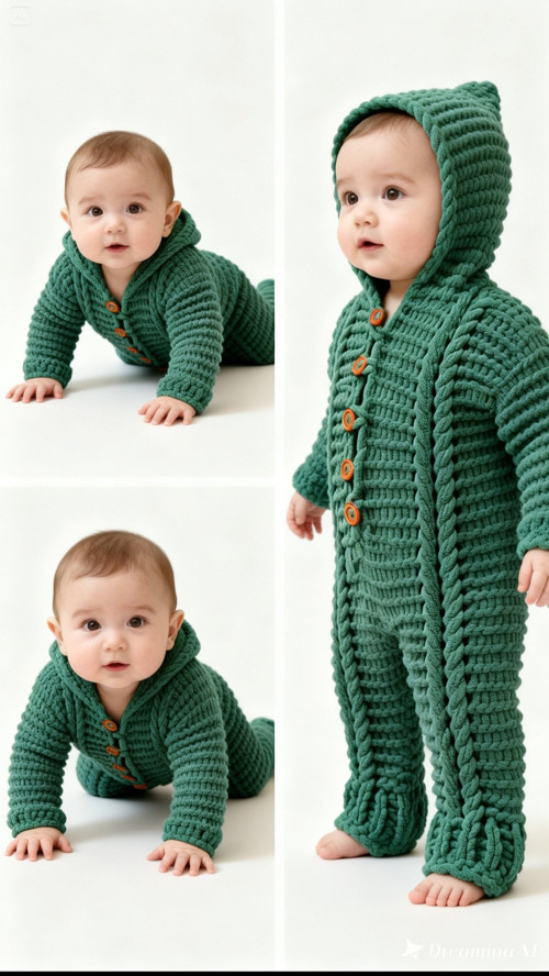 Mevsimlik El Örgüsü Kapüşonlu Tulum