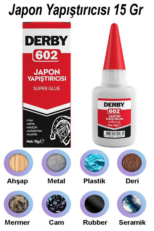 Derby 602 Japon Yapıştırıcı 15 gr 1 Adet Yüksek Yapıştırma Gücü Tek Bileşenli Düşük Viskozite Güçlü Yapıştırıcı 15gr