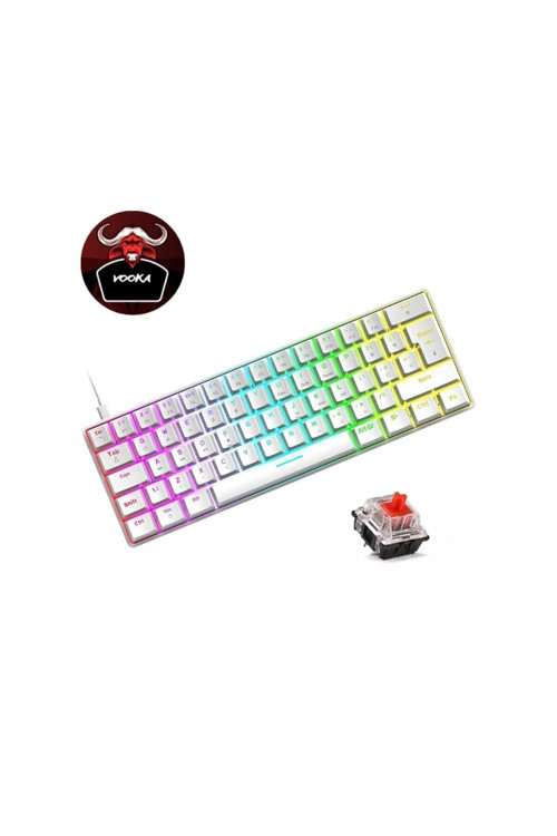 Trol Red Switch Mini Rgb Oyun Klavyesi Gaming Mekanik 62 Tuşlu 18 Led Usb Type-C Kablosu Beyaz Lcd