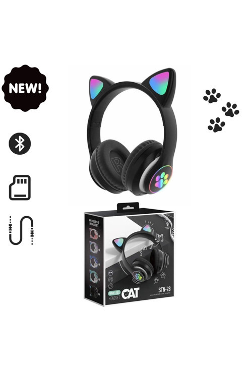 Kedi Kulaklık Kart Girişli Radyolu Bluetooth 5.0 Kulaklık Yüksek Ses Akıllı Led Işıklı Kedi Kulaklık
