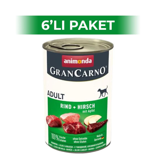 Gran Carno Geyikli ve Elmalı Yetişkin Köpek Konservesi 400 gr 6 Adet