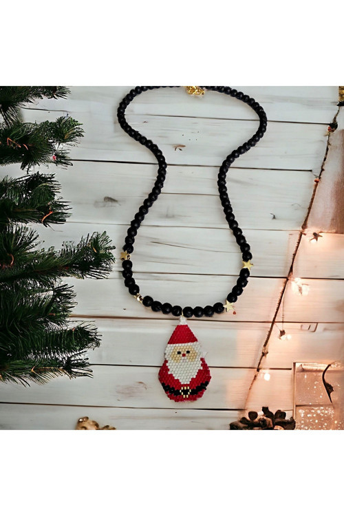 Yılbaşı Noel Baba Tasarımlı Lav Taşlı Özel Kolye