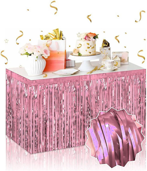 Büro Ev Ofis Etkinik Dekoru için Yapışkanlı Rose Gold Metalize Püsküllü Masa Eteği