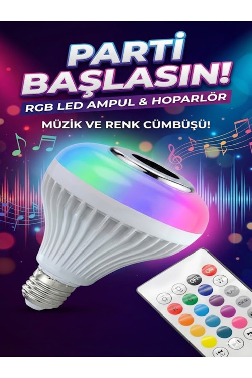 Büro Ev Ofis Hediyesi için Kumandalı Renkli Ampul Tip Rgb Lambalı Bluetooth Hoparlörü